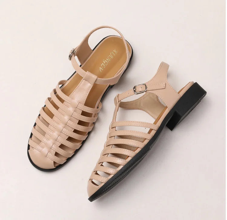 ZAROY Summer Cross Strap Flat Sandals Women Round Toe Ankle Buckle Hollow Casual Roman Sandalia Zapatos De Mujer сандали LadyShow.Store