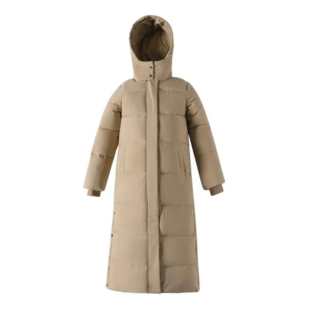 2024 Oversized Coat Hooded Long Sleeve Pockets Side Slit Hem Down Jacket Pockets Thickened Long Warm Down Cotton Outwear LadyShow.Store