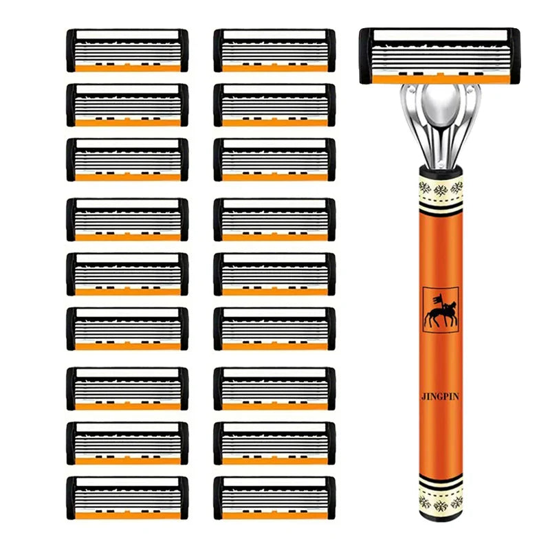 6-layer razor blade, men's stainless steel blade, classic water washed razor, sharp blade for clean shaving Tri Light Beauty