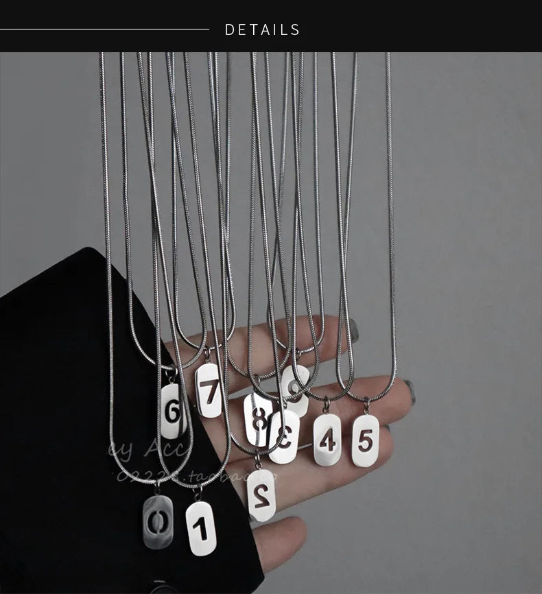 Stainless Steel Angel Number Necklace 0 1 2 3 4 5 6 7 8 9 Rectangle For Women Men Hollow Lucky Number Chain Necklaces Jewelry Pi-Mart
