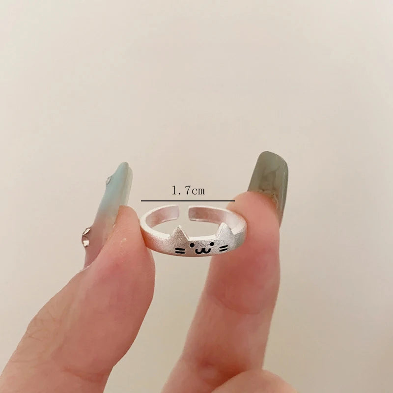 2pcs Simple Design Cute Cat Dog Animal Adjustable Couple Ring for Women Men Cartoon Fashion Couple  Friends Rings Jewelry Gifts Pi-Mart