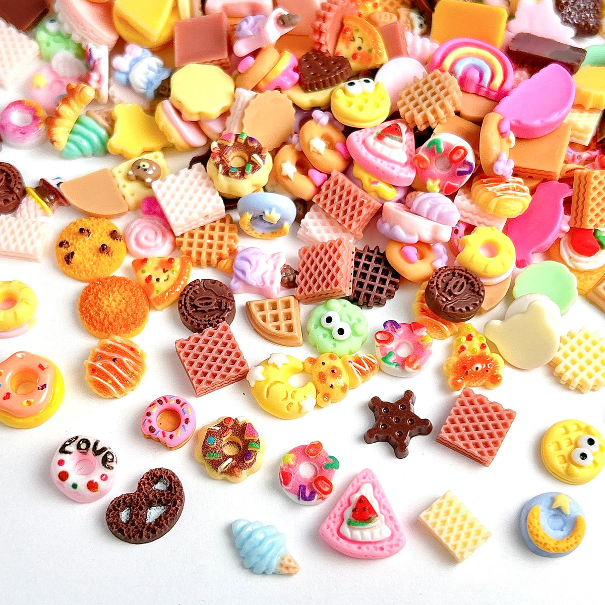 50PCS Cartoon Resin Nail Charms Simulated Biscuits Bear Croissant Donuts Cake Mix Design Creative Painted DIY Nail Art Pi-Mart