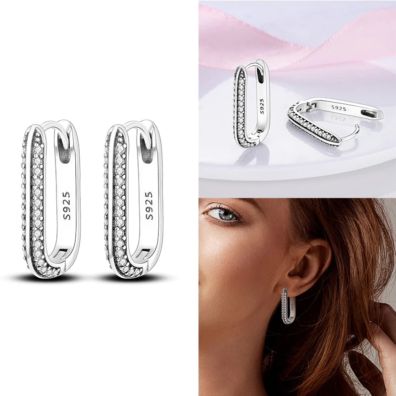 Genuine 925 Sterling Silver Love Feather Earrings Fit Original Charms Hoop For Women Girls Stud Earring Fine Jewelry Gifts Pi-Mart