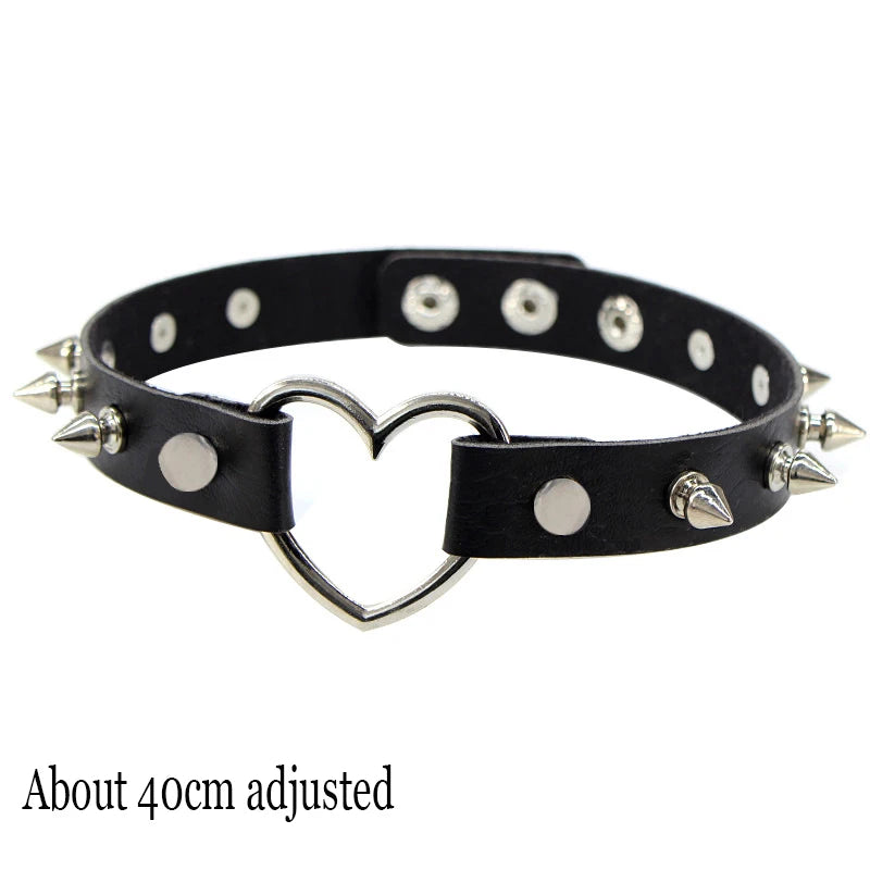Black PU Leather Punk Choker Collar Necklace with Rivets Gothic Femme Jewelry for Party Club Sexy Goth Pendientes Pi-Mart