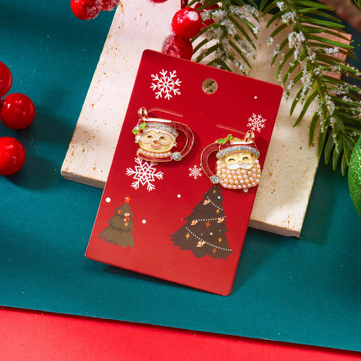 Creative Christmas Grandpa and Grandma Zircon Stud Earrings For Women White Pearl Crystal Snowman Elk Earring New Year Jewelry Pi-Mart