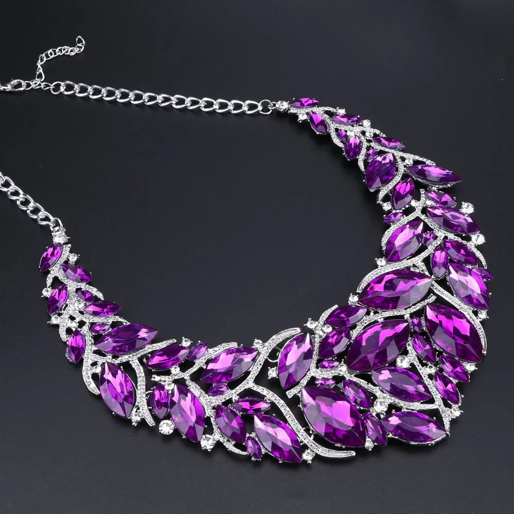 Bridal Jewelry Sets Wedding Engagement Necklace Earrings Sets for Brides Party Costume Decoration Jewellery Women Pi-Mart