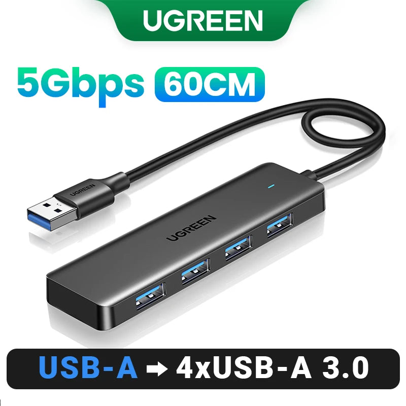 UGREEN USB 3.0 HUB 4 Ports USB-C HUB Slim for Mouse Keyboard Compatible with MacBook Pro Air Laptop Desktop PC Xbox PS5 Splitter Pi-Mart