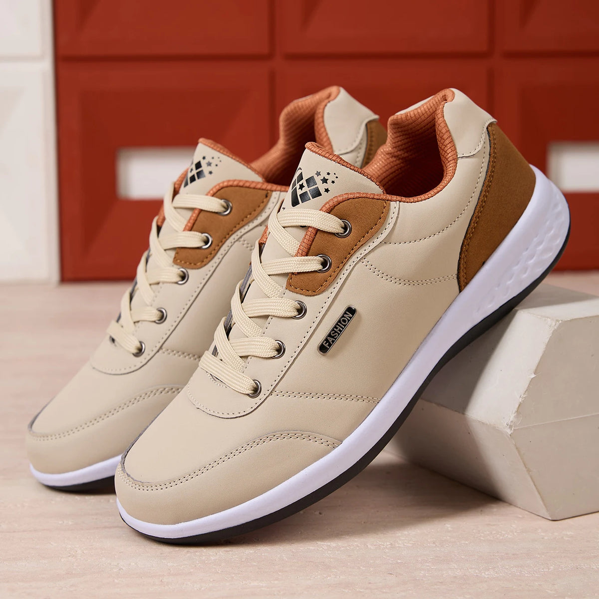 ZERJER New Arrival Men's Comfortable Casual Shoes, Fashion Leather Non-slip Sneakers, Breathable Lightweight Flat Shoes for Dail Pi-Mart
