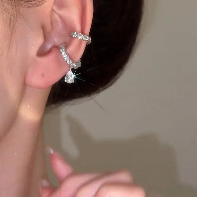 Silver Color Zirconia Pearl Clip On Earrings for Women Geometric Ear Cuff Without Piercing Girl Jewelry Gifts Pi-Mart