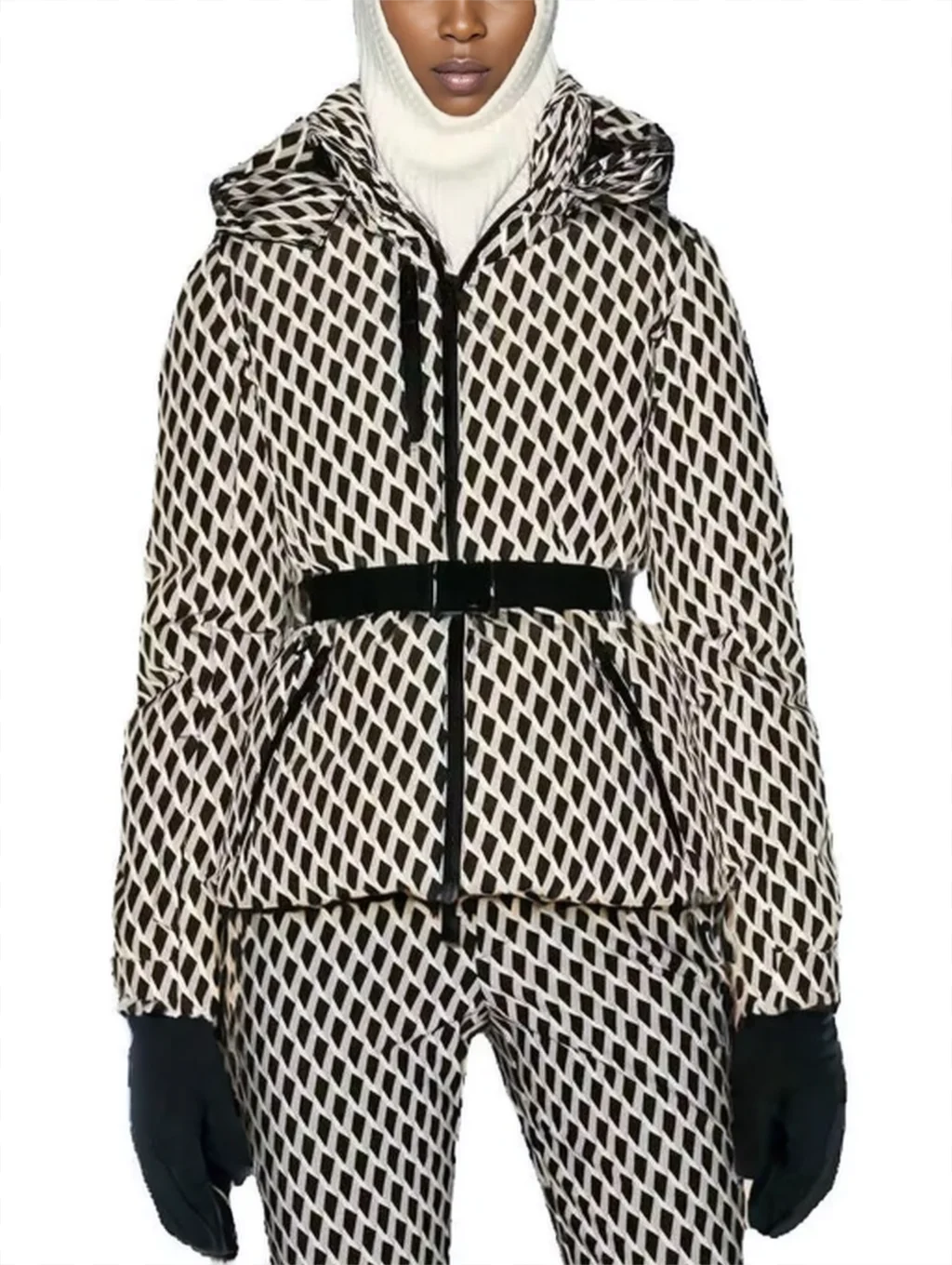 Women's Winter Hooded High Waist Padded Sport Parkas Coats with Belt Female Elegant Thick Warm Pockets Windproof Skiing Jackets LadyShow.Store