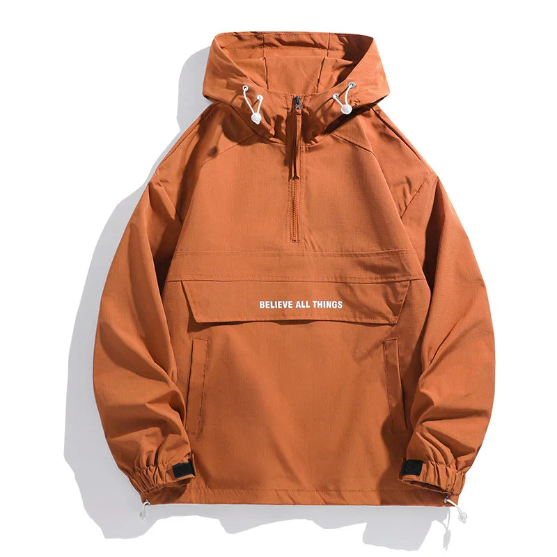 CHRLCK Men Hiking Jacket Outdoor Waterproof Fishing Hooded Sport Jacket Adjustable Drawstring Travel Jacket Mountaineering Coats LadyShow.Store
