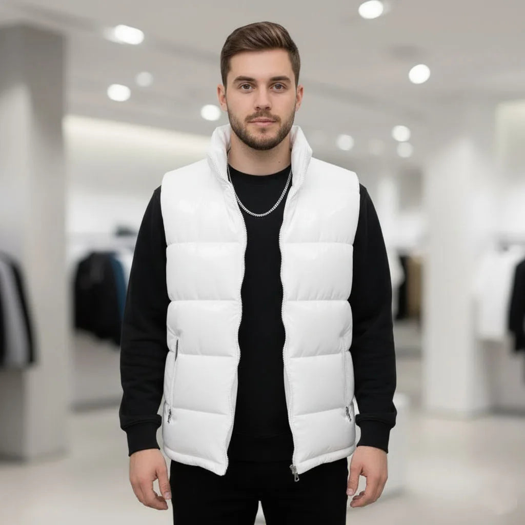 White Vest Jacket Men Slim Fit Stand Collar Sleeveless Puffer Jackets Spring Autumn Casual Waistcoat Men Warm Coat 2026 Trends Pi-Mart
