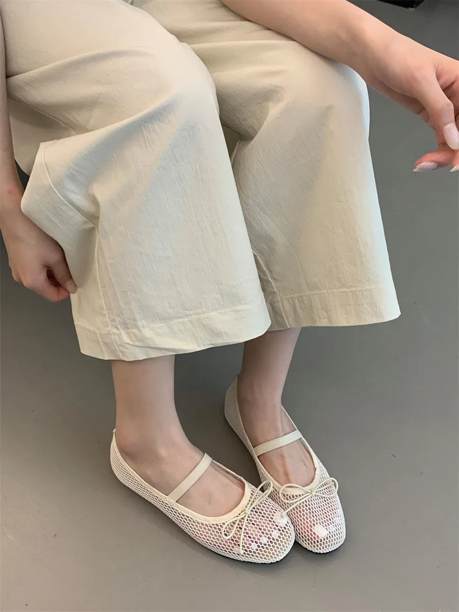 2025 New Luxury Spring/Summer Women Mesh Hollow Elastic Band Flat Bottom Non slip Casual Shoes Flat Bottom Shoes Pi-Mart