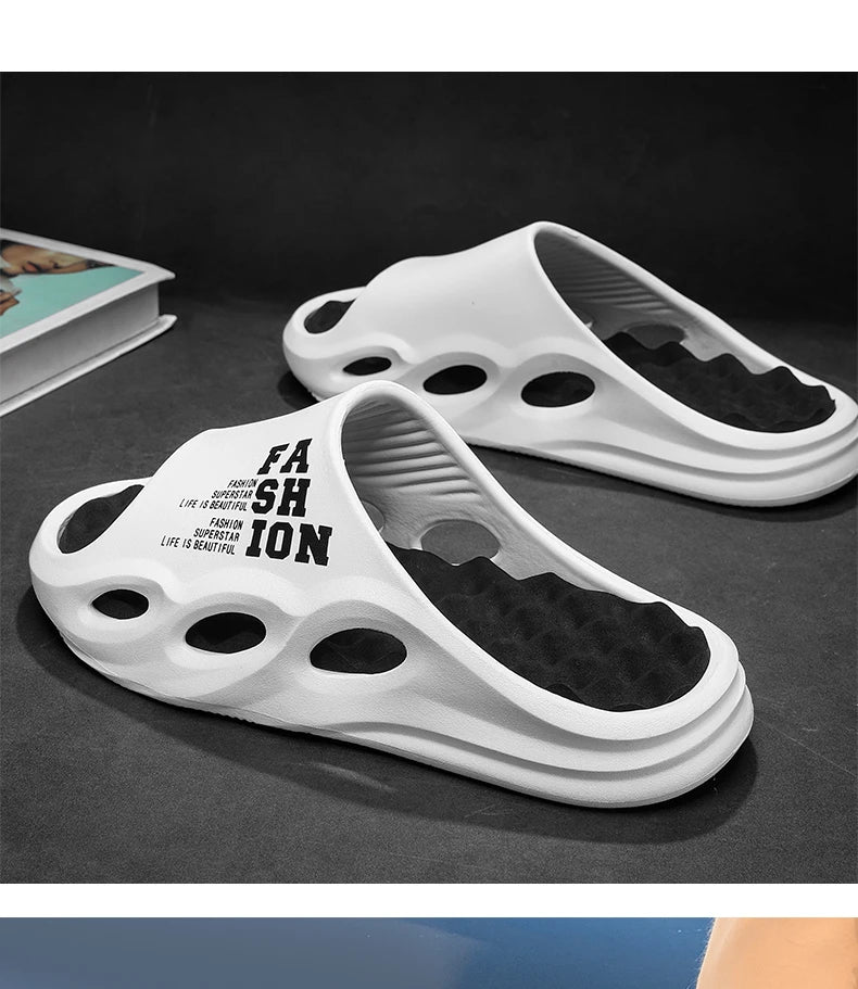 Men Fashion Massage Slippers Indoor/Outdoor Sandals Beach Flip Flop Thick Sole Male Slides Summer Non-Slip Men Shower Slippers Pi-Mart