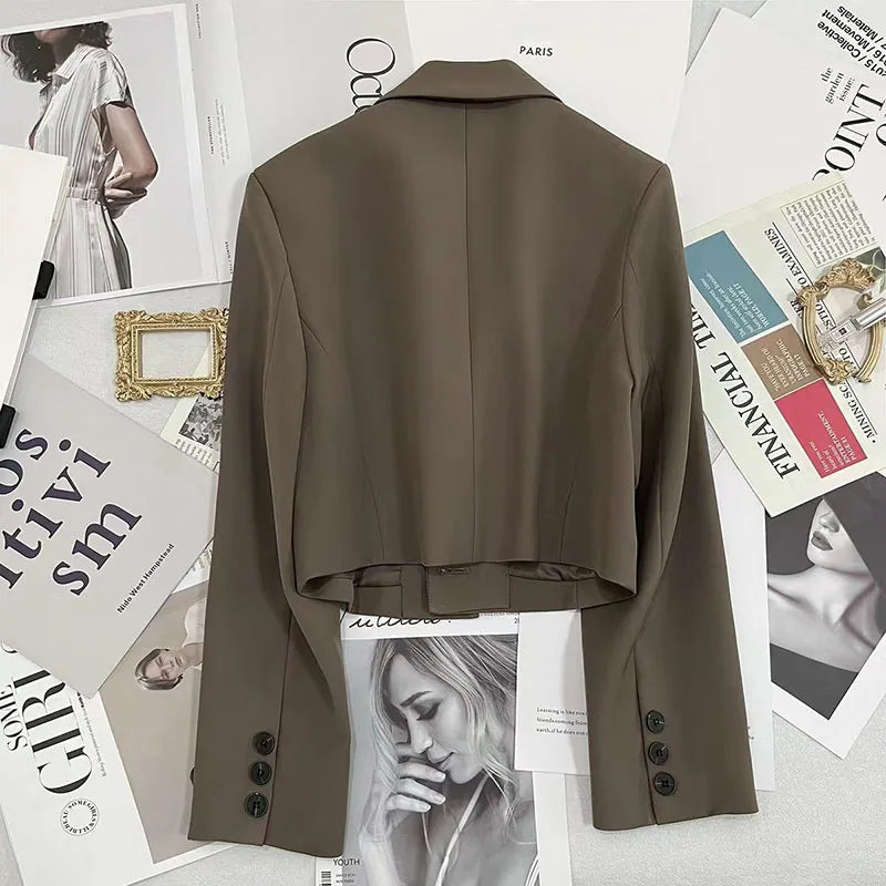 Xpqbb Black Cropped Blazers Woman Trend 2024 New All-match Notched Collar Crop Jacket Women Korean Chic Single Button Suit Coat LadyShow.Store