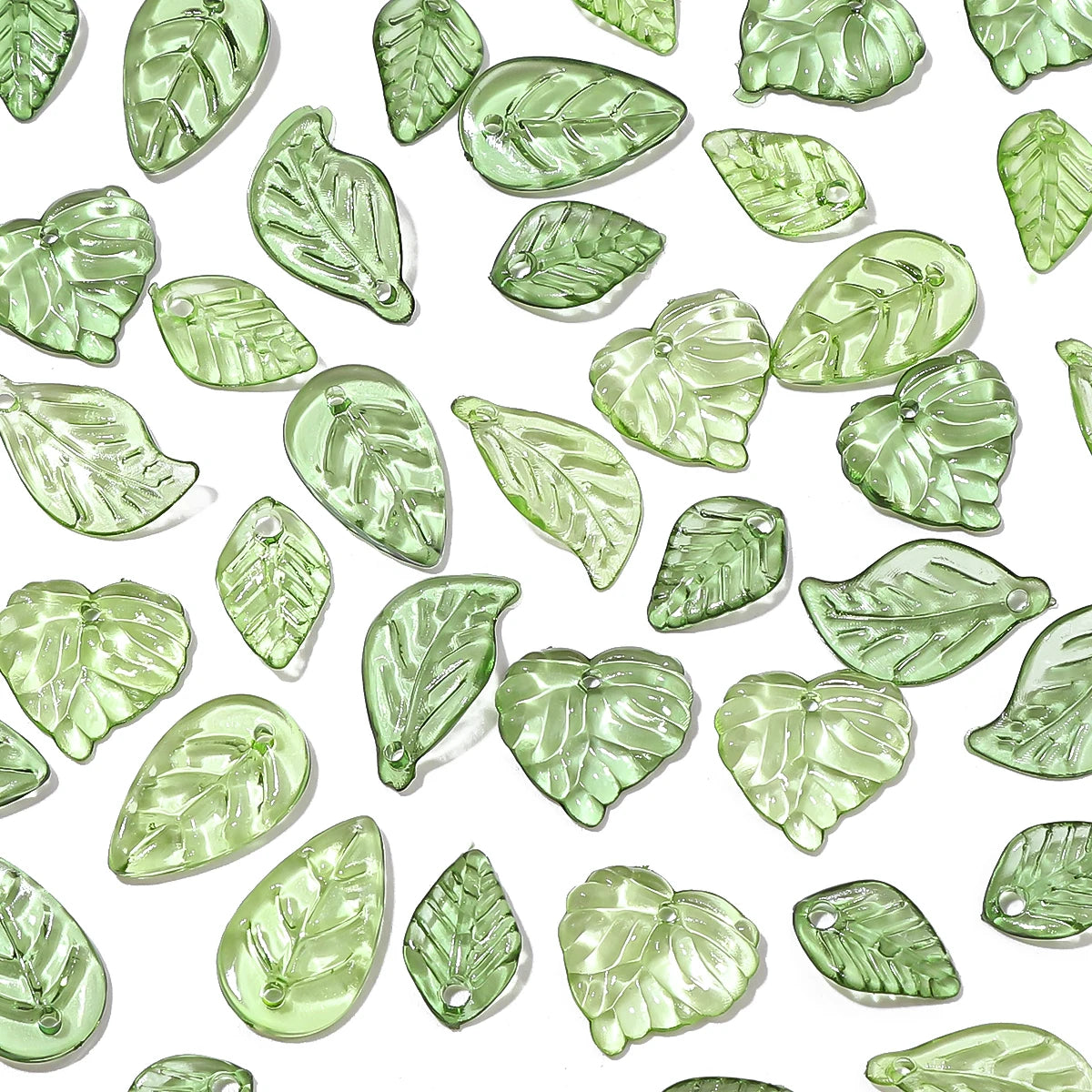 100pcs Acrylic Mini Small Tree Leaf Hand Beaded DIY Handmade Necklace Earrings Loose Bead Separated Bead Jewelry Accessory Mater Pi-Mart