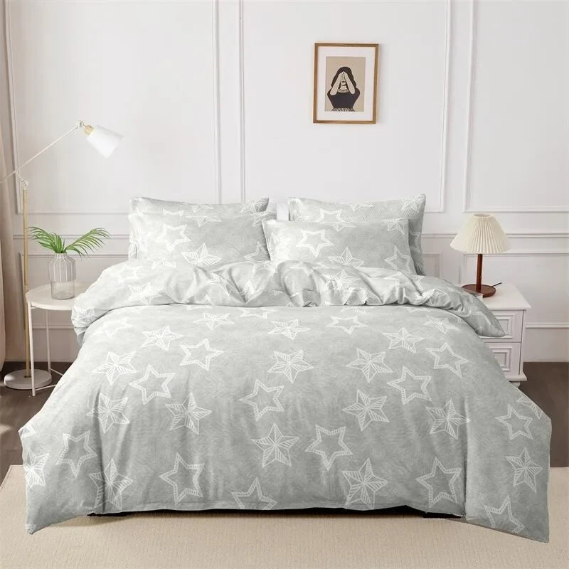 3pcs Printed Brushed Duvet Cover Pillowcase Three Piece Set High Quality Skin Friendly Fabric Bedding Cover (without Bed Sheet) Pi-Mart