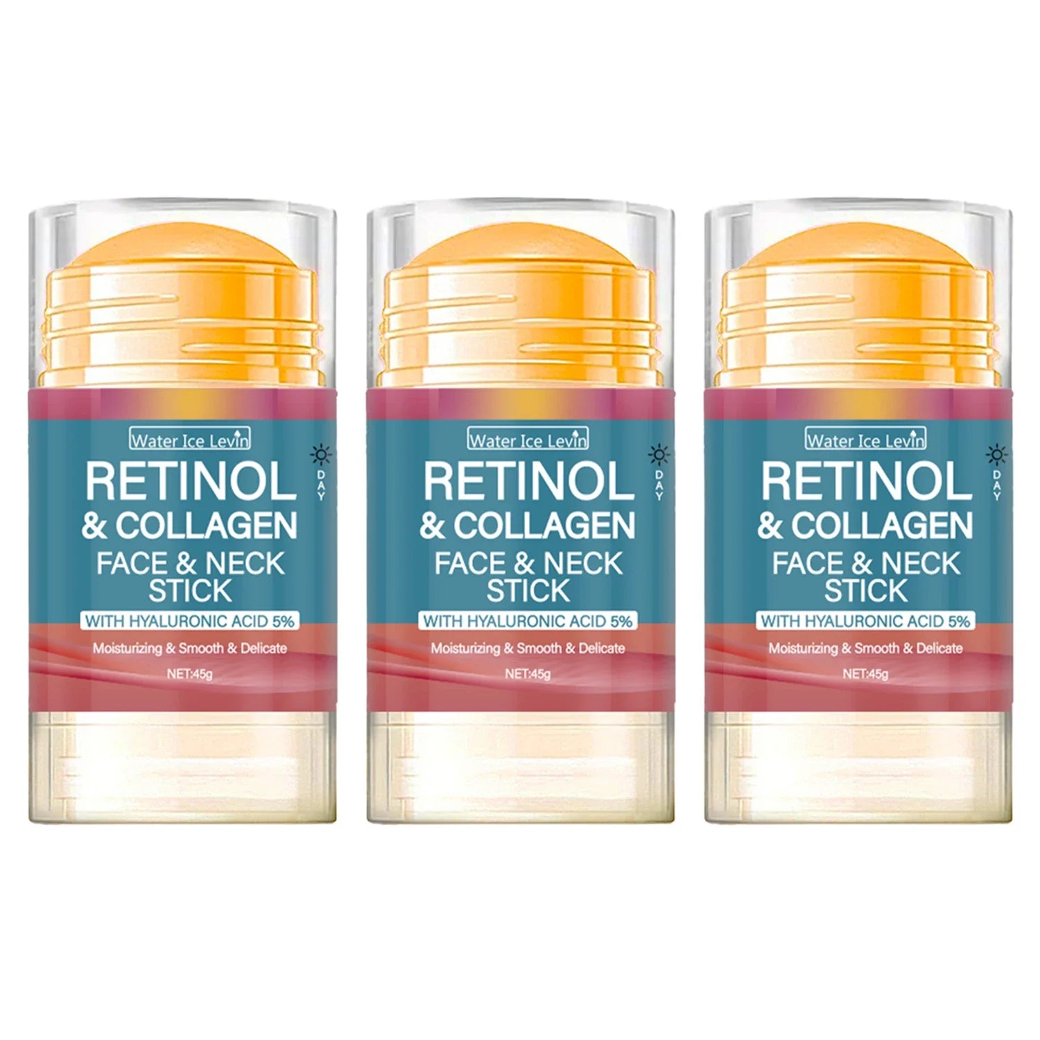 Retinol and Collagen Facial and Neck Care Stick Containing Hyaluronic Acid 5%, Moisturizing and Firming, Locking in Moisture, Day and Night Care, Portable Skin Care Tri Light Beauty