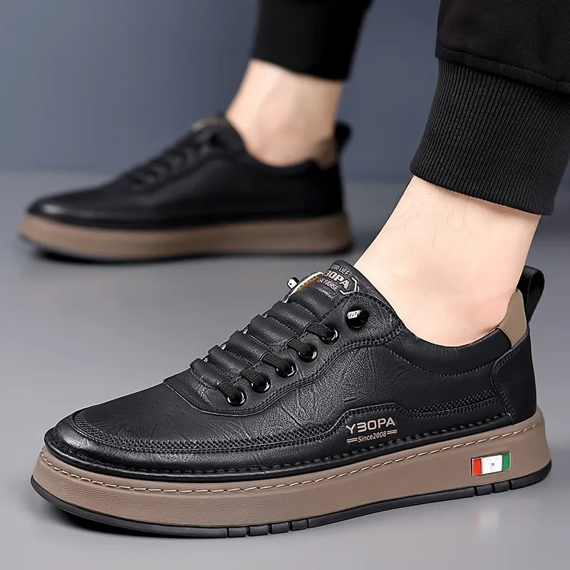 New Large Size 38-48 Leather Men's Sneakers Fashion Casual Men's Platform Sneakers Spring Autumn Designer Board Shoes Man Pi-Mart