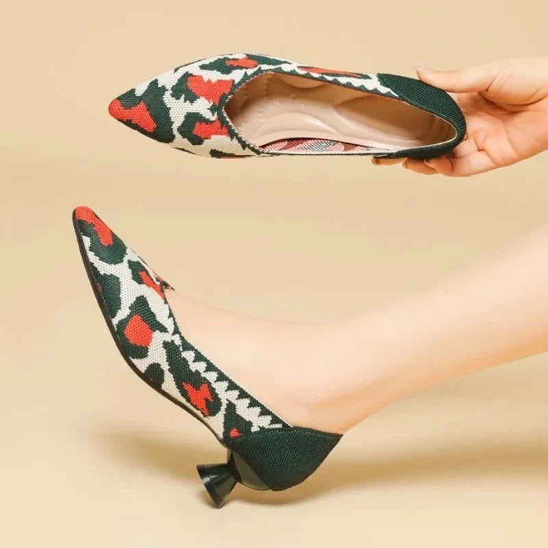 New Knitted Dress Shoes for Women Fashion Leopard Print Pointed Toe Shallow Designer Pumps Elegant Party Banquet Heels Ladies LadyShow.Store