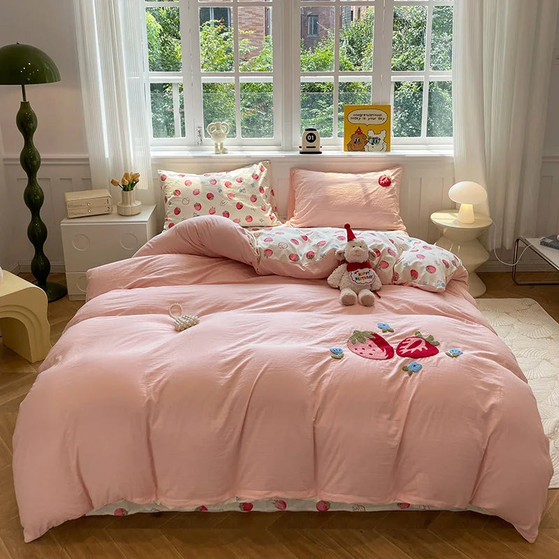 Cute Cat  Bedding Set For adults kids Brown pink Lovely Bed Sheet set With Pillowcases Colorful King Queen Full size LadyShow.Store