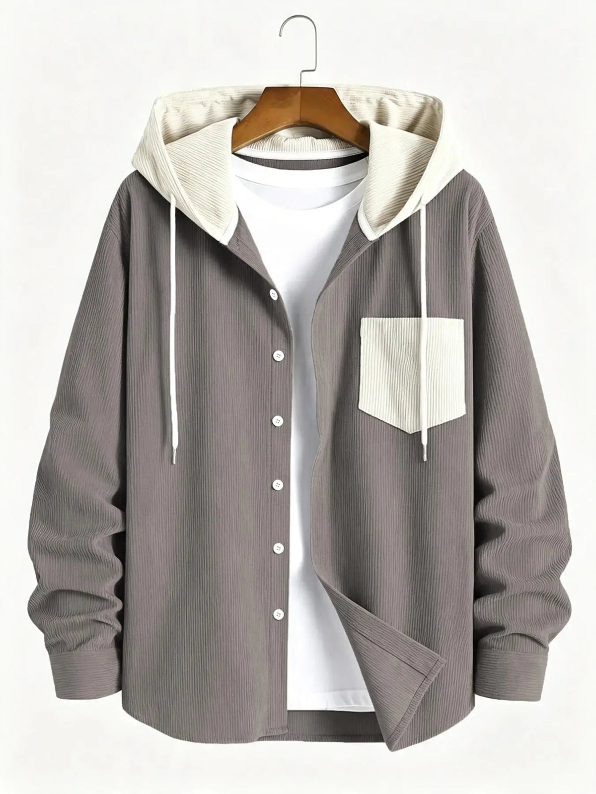 The 2025 New Fashion Trend Spring and Autumn Corduroy Hooded Jacket Is Comfortable and Casual for Daily Commuting for Men Pi-Mart