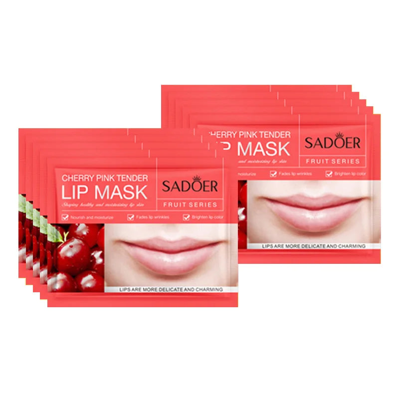 10pcs SADOER Fruits Moisturizing Lip Mask Lips Skin Care Nourishing Hydrating Crystal Collagen Gel Lip Patches Lips Plumper LadyShow.Store