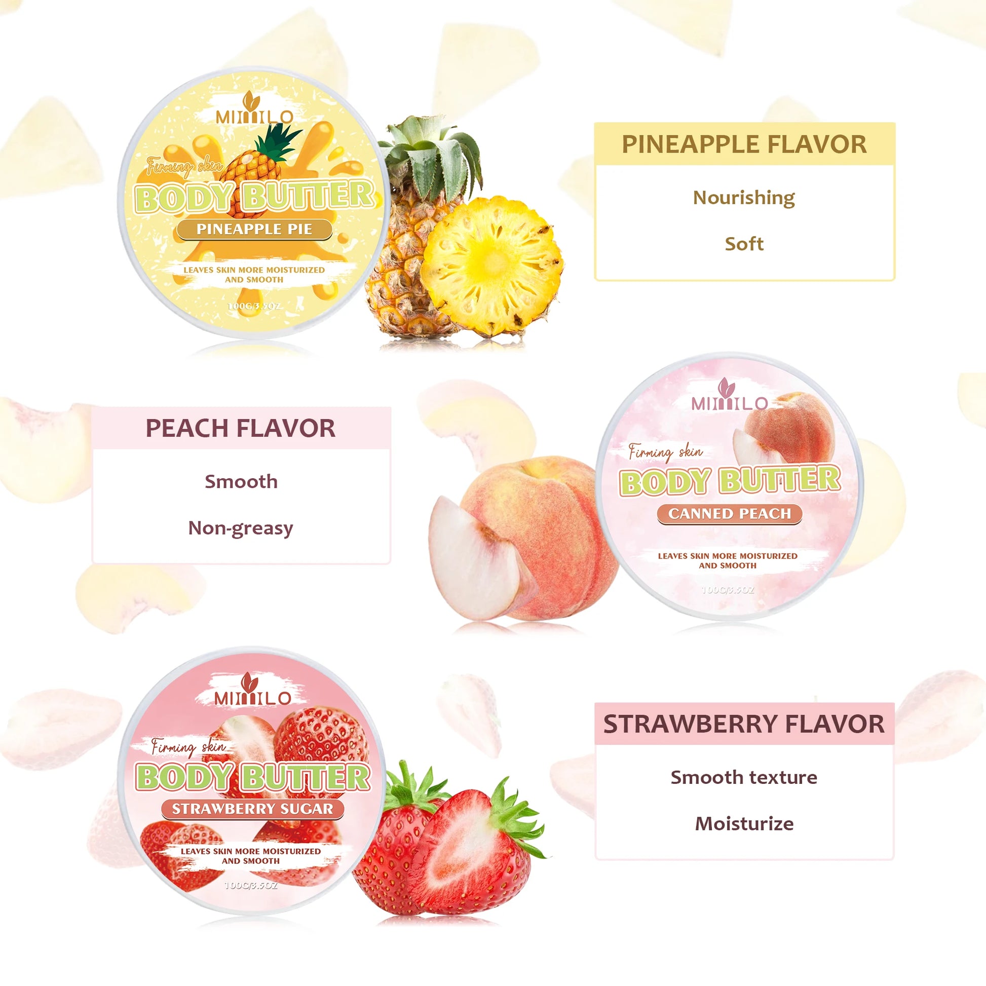 100g Moisturizing Body Glaze Cream 6 Sweet Flavors Body Butter Hydration Soft Smooth Skin Non Sticky Non Tightening Pi-Mart