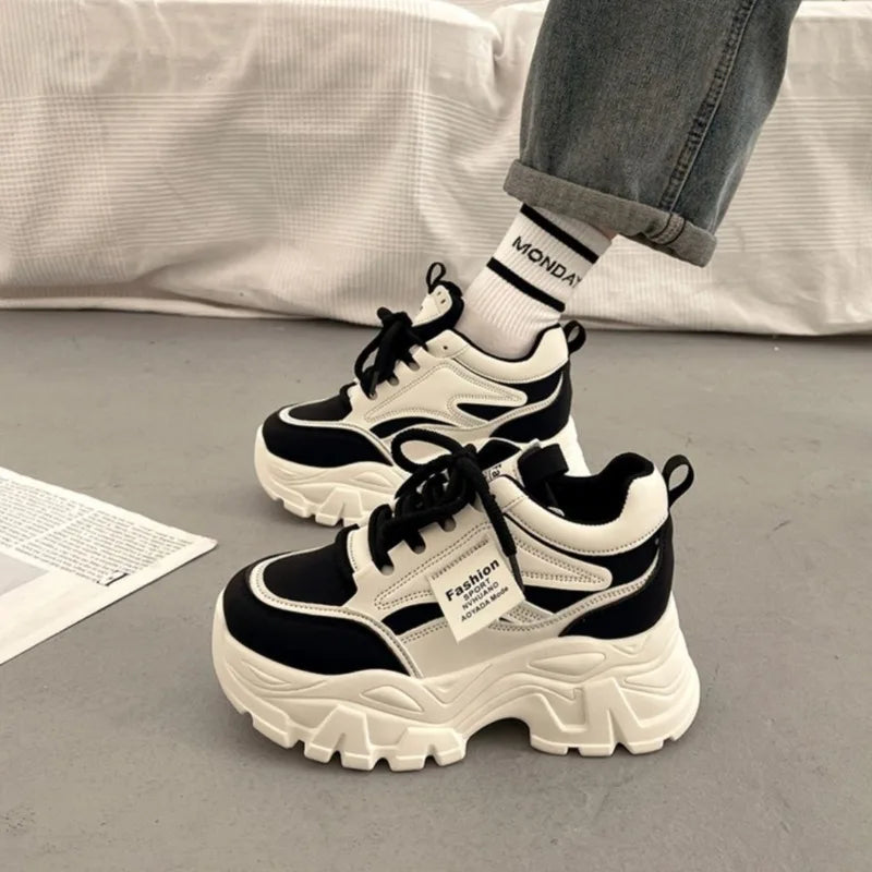 Platform Women Sneakers Autumn New Increased Wear-resistant Vulcanized Shoes Fashion Lace-up Women Casual Training Shoes Zapatos Pi-Mart