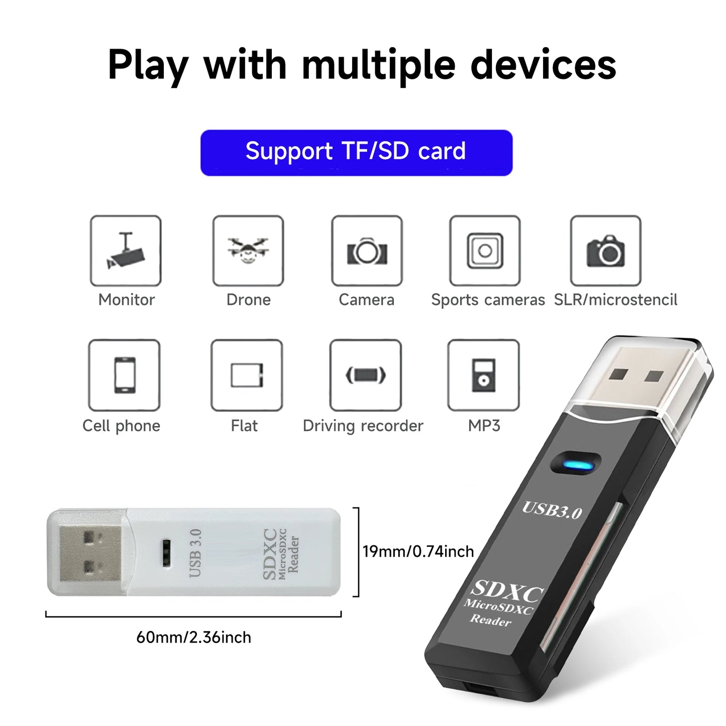 2 in 1 USB 3.0 Card Reader Micro TF sd card Reader usb adapter High Speed Cardreader TF Memory card For PC Laptop Accessories Pi-Mart