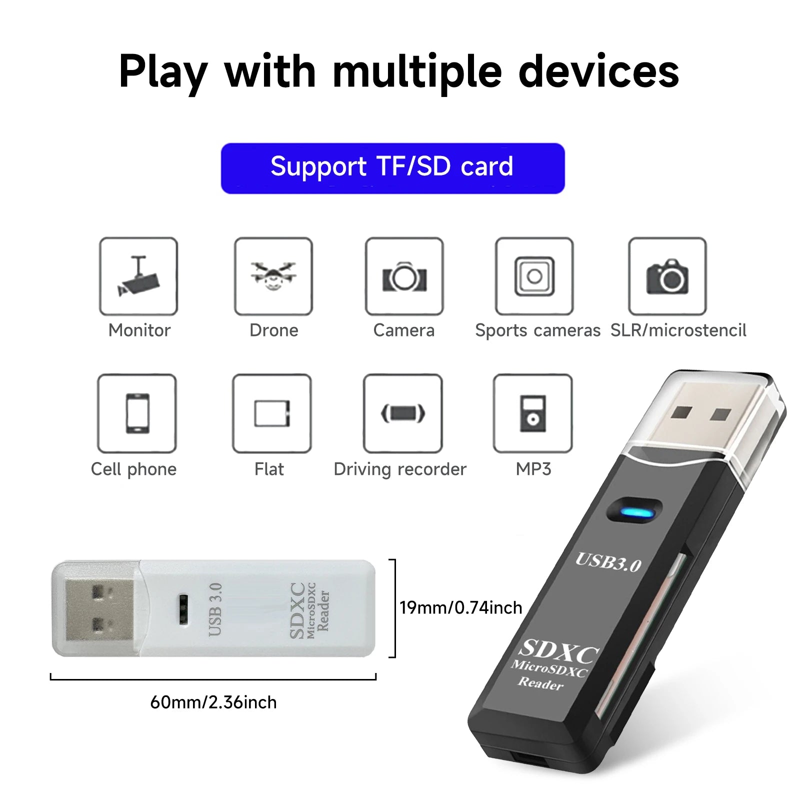 2 in 1 USB 3.0 Card Reader Micro TF sd card Reader usb adapter High Speed Cardreader TF Memory card For PC Laptop Accessories Pi-Mart