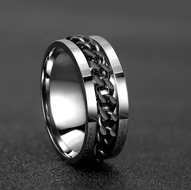 Cool Stainless Steel Rotatable Men Ring High Quality Spinner Chain Punk Women Jewelry for Party Gift Pi-Mart