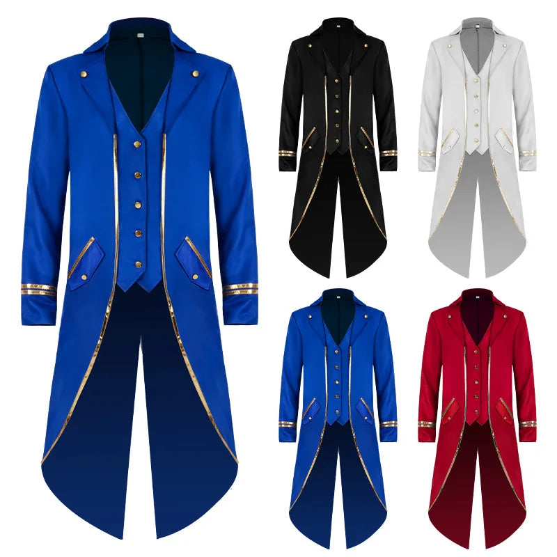 Men's Classic Medieval Vintage Tailcoat Halloween Cosplay Victorian Renaissance Style Steampunk Medieval Jacket Costume Pi-Mart