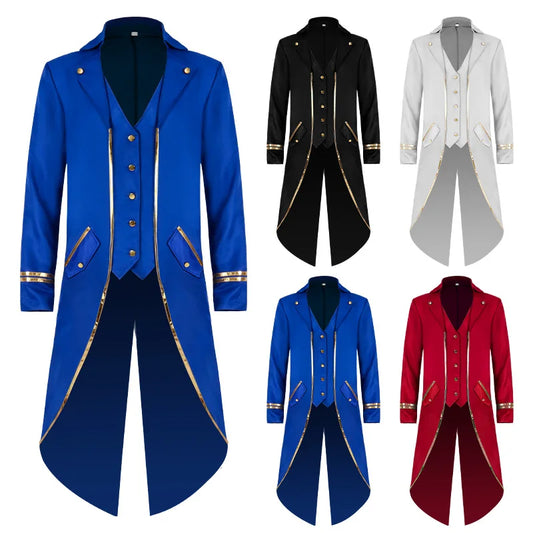 Men's Classic Medieval Vintage Tailcoat Halloween Cosplay Victorian Renaissance Style Steampunk Medieval Jacket Costume Pi-Mart