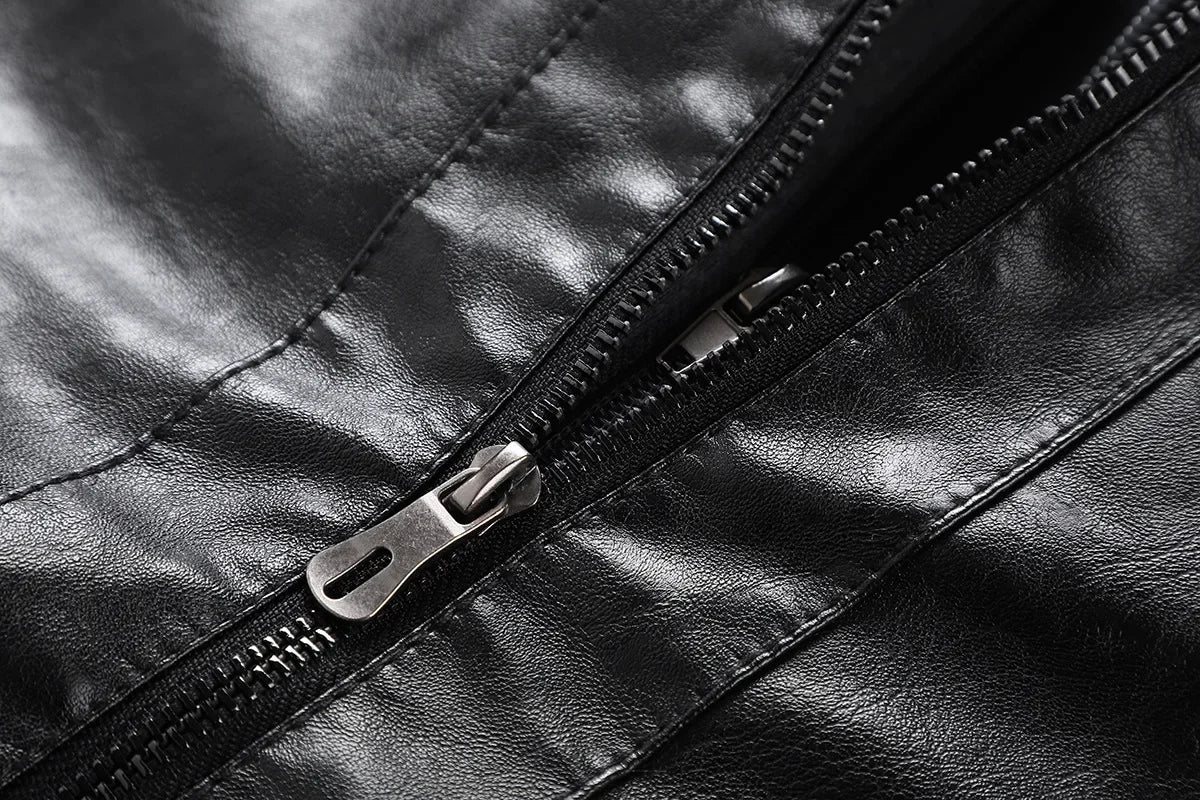 US Size Luxury Quality PU Jacket Men New Winter Faux Two-Piece Hooded Leather Jacket Casual Coat Pi-Mart