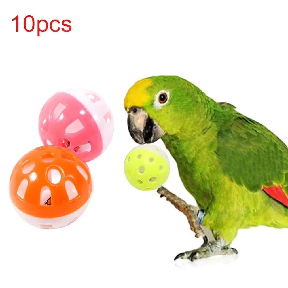 10pcs Pet Parrot Toy Colorful Hollow Rolling Bell Ball Bird Toy Parakeet Cockatiel Parrot Chew Cage Fun Toys Pet Bird Supplies Pi-Mart