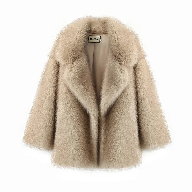 Neo Mint 2024 Winter Ins Hot Fashion Girls Oversized Gradient Fur Coat Women Thick Warm Outerwear Fluffy Faux Fox Fur Jacket LadyShow.Store