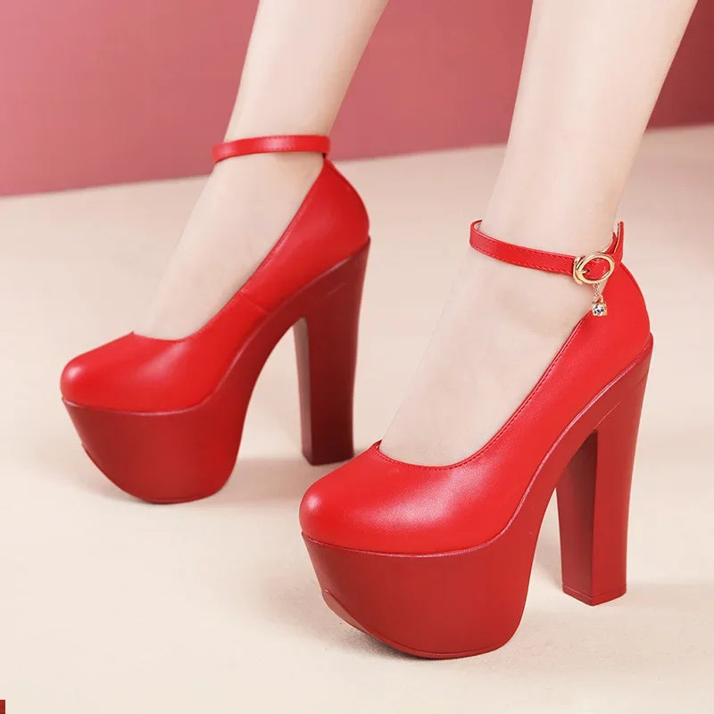 15cm Small Size 32-43 Thick Bottom Gold Red Wedding Shoes Women Platform Pumps 2026 Fall Block Super High Heels Shoes Model Pi-Mart