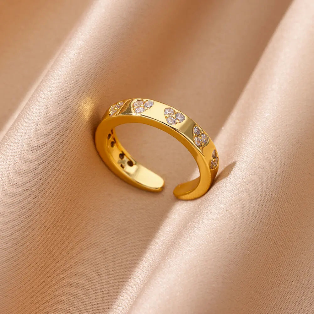 Zircon Geometric Heart Rings For Women Stainless Steel Gold Color Wedding Ring Luxury Aesthetic Jewlery Couple Gift 2026 Pi-Mart