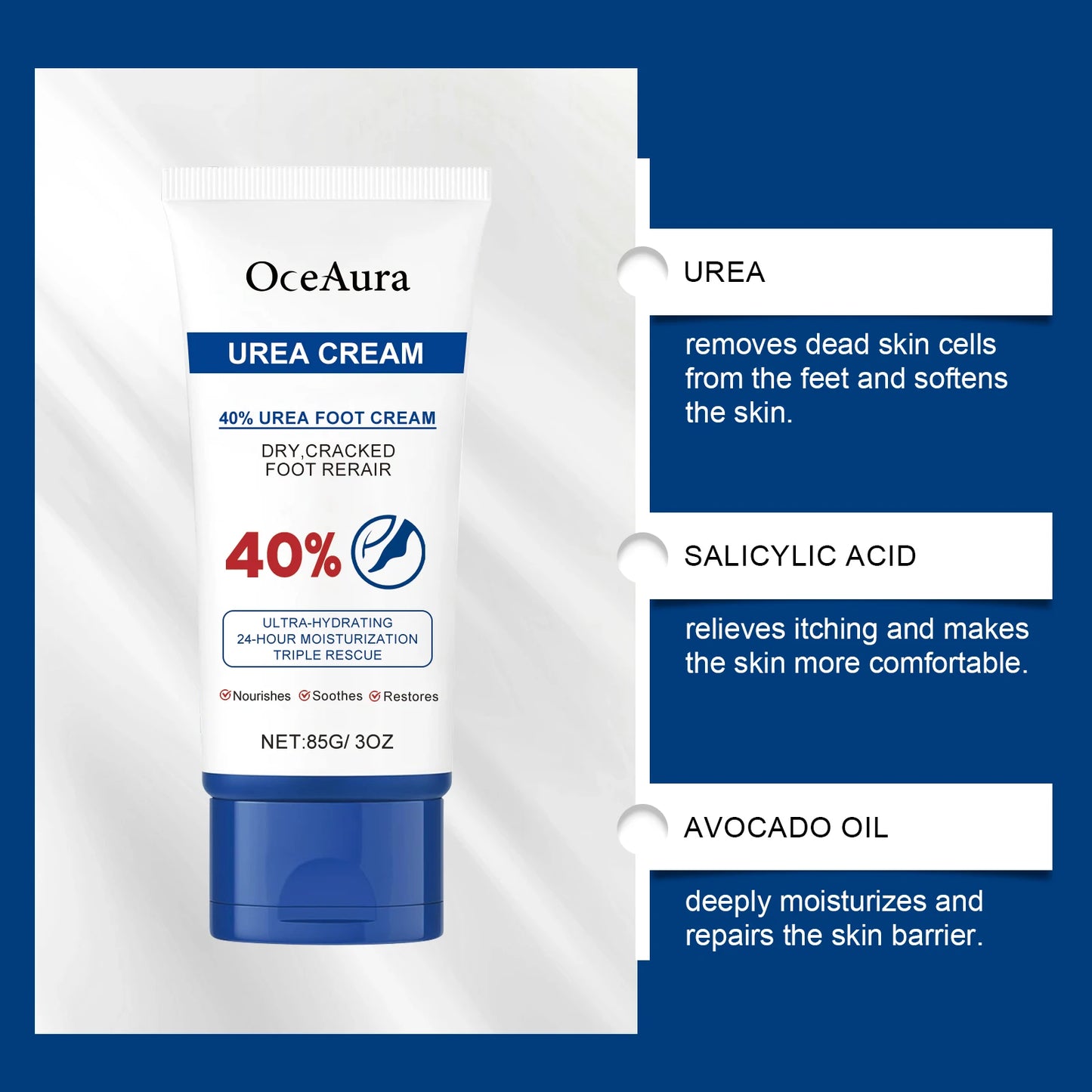 40% Urea Foot Cream Softening Dry Cracked Heels Deep Moisturizing Improve Roughness Remove Callus Exfoliation Foot Care Cream Pi-Mart