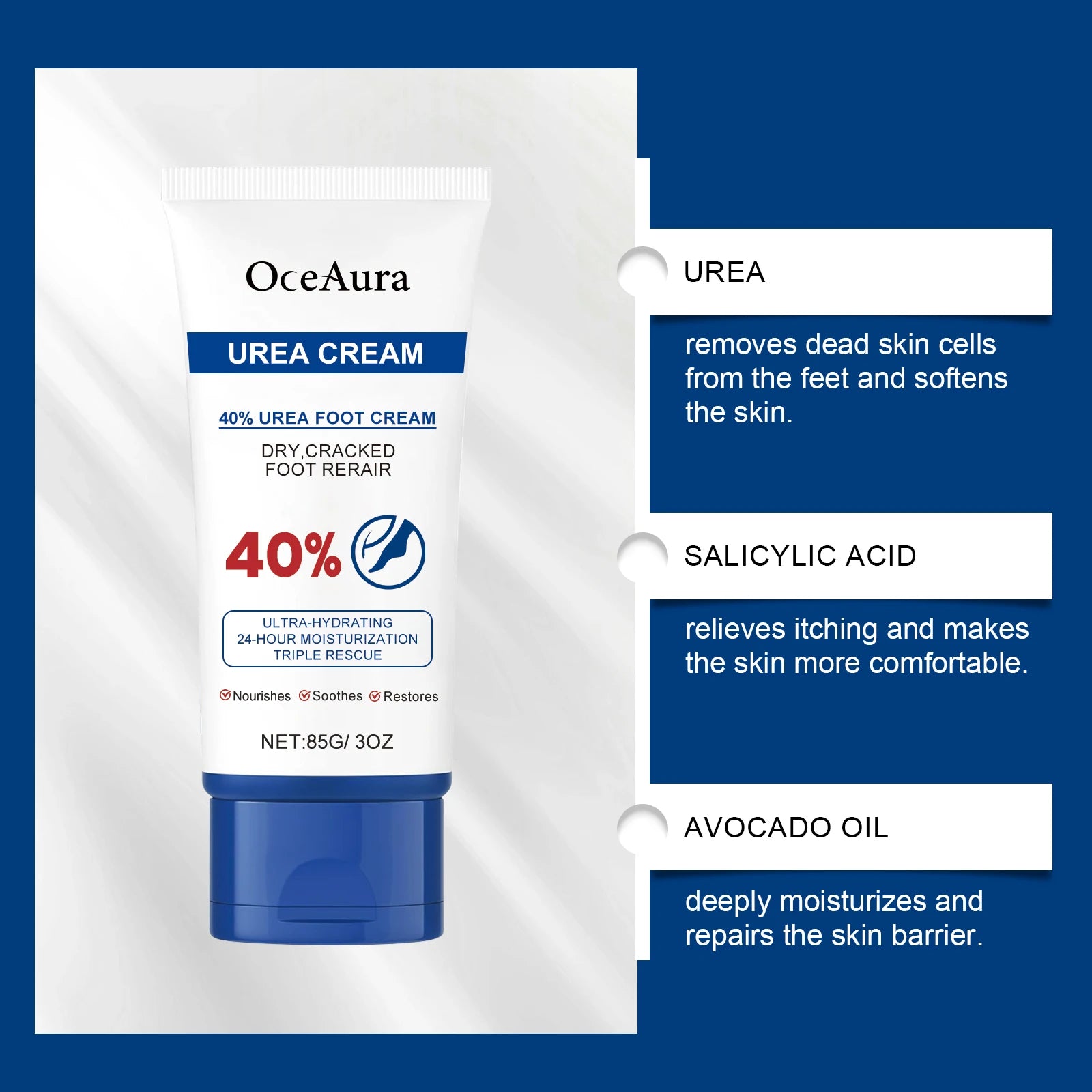 40% Urea Foot Cream Softening Dry Cracked Heels Deep Moisturizing Improve Roughness Remove Callus Exfoliation Foot Care Cream Pi-Mart