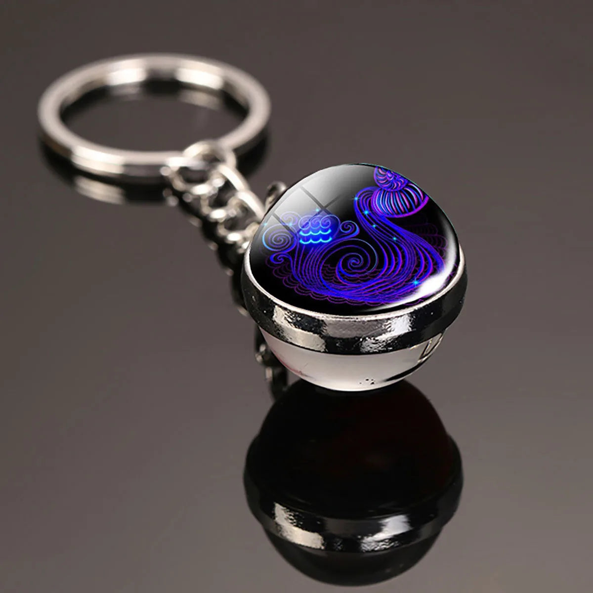 12 Constellation Key Chain Luminous Double Sided Glass Ball Pendant 12 Zodiac Key Chain Fashion Birthday Gift for Men and Women Pi-Mart