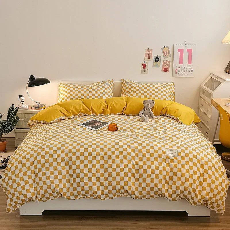 Checkerboard Bedding Comforter Set with Pillowcase bed sheet Single Full Size Bed Linen Duvet Cover Set Queen/King Double Single LadyShow.Store