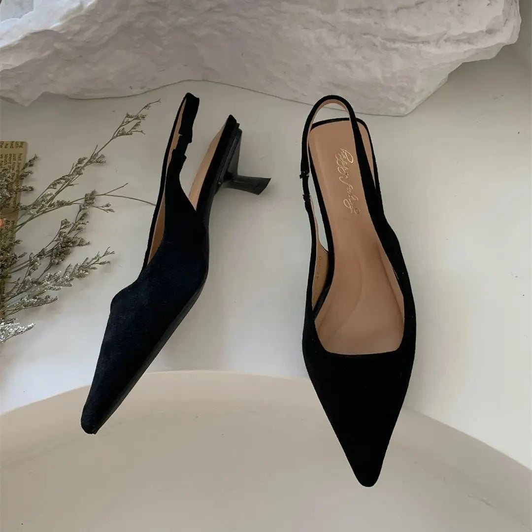 Bailamos Women Sandals Pointed Toe Elegant Low-heel Shoes Summer Fashion Slingback Woman Mules Shoes Pumps Dress Shoes LadyShow.Store