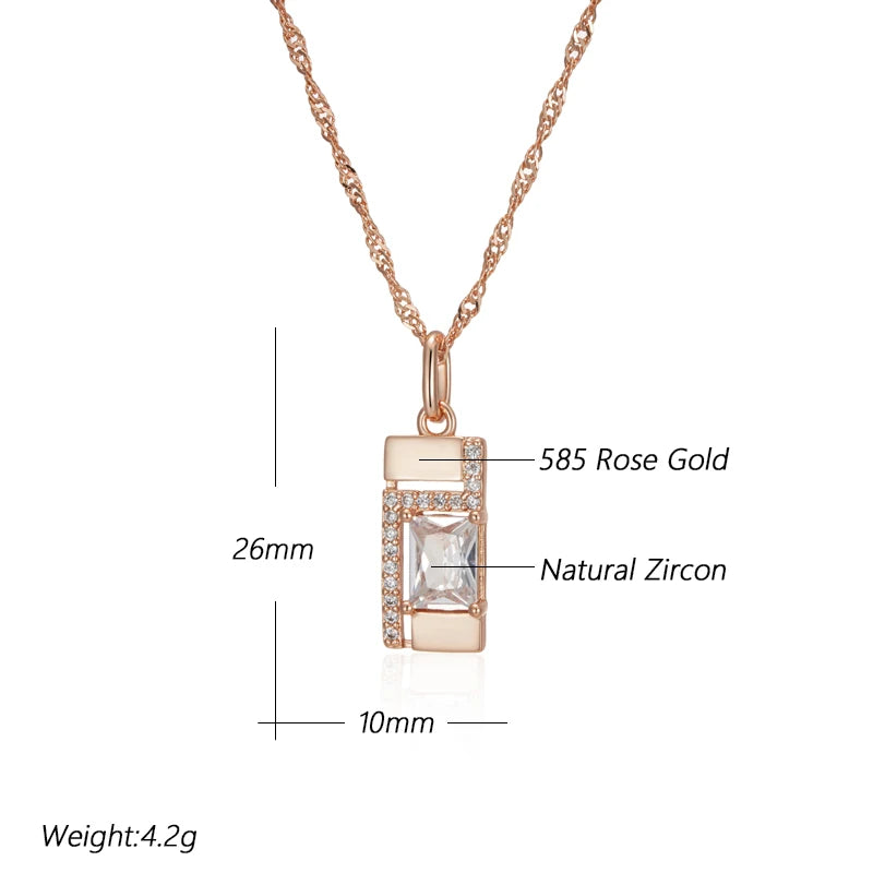 Kinel Classic Square Pendant Necklace For Women 585 Rose Gold Color With Natural Zircon Accessories Simple Pendant Daily Jewelry Pi-Mart