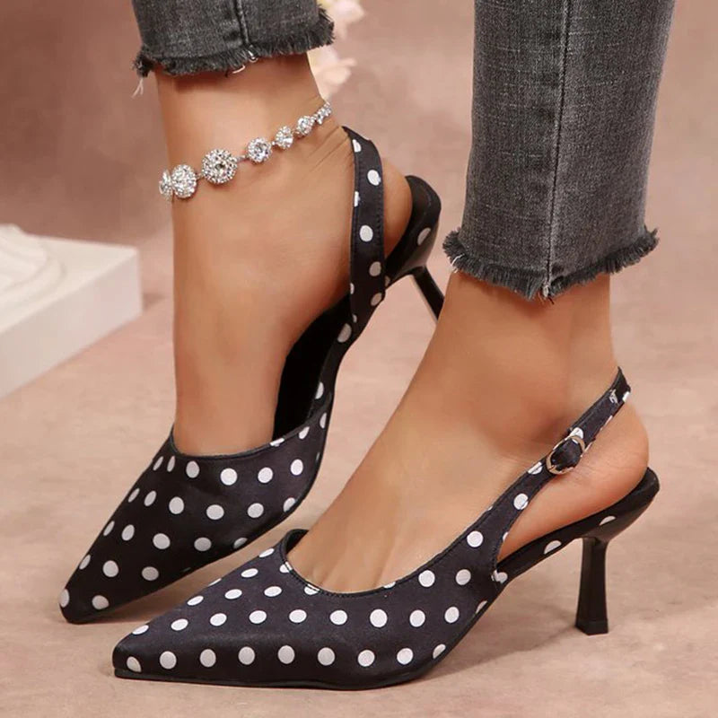 Vintage Polka Pot Pointed Toe Pumps Women Banquet Stiletto High Heel Shoes for Woman Adjustable Buckle Strap Chic Summer Shoes LadyShow.Store