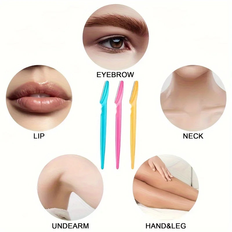 3Pcs Women Eyebrow Razor Stainless Steel Curved Blade Portable Household Facial Grooming Accessory Pi-Mart