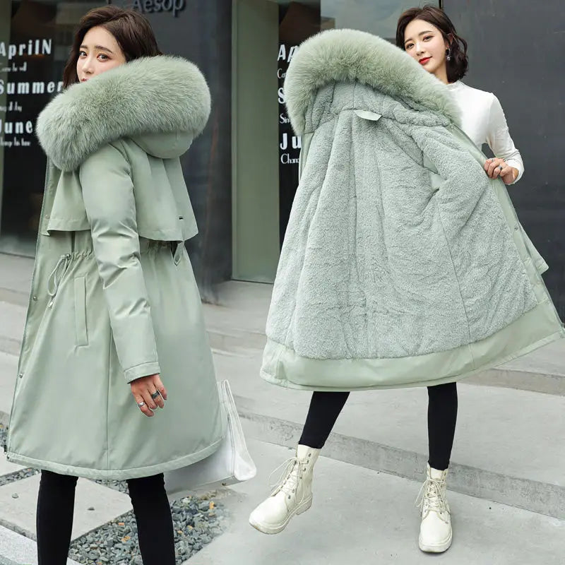 2026 New Winter Women Parka Fur Hooded Jackets Thicken Warm Cotton-padded Puffer Coat Casual Long Parkas Clothes Loose Outerwear LadyShow.Store