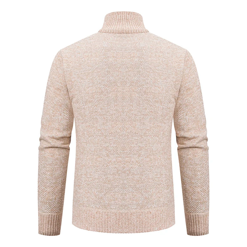 Autumn And Winter New Jersey Men's Casual Sports Coat Solid Color Stand Collar Wweater Grab Fleece Warm Zipper Cardigan Pi-Mart