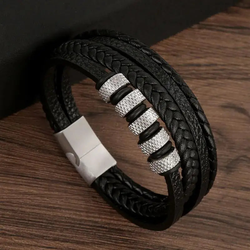 Classic Men's Leather Bracelet New Style Hand-woven Multi-layer Combination Accessory Fashion Man Jewelry Wholesale Dropshipping Pi-Mart